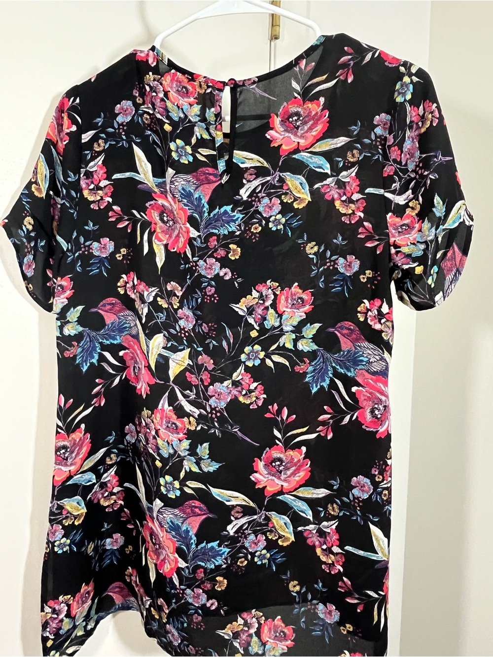 DR2 Black Floral Sheer Blouse with Multicolor Blooms